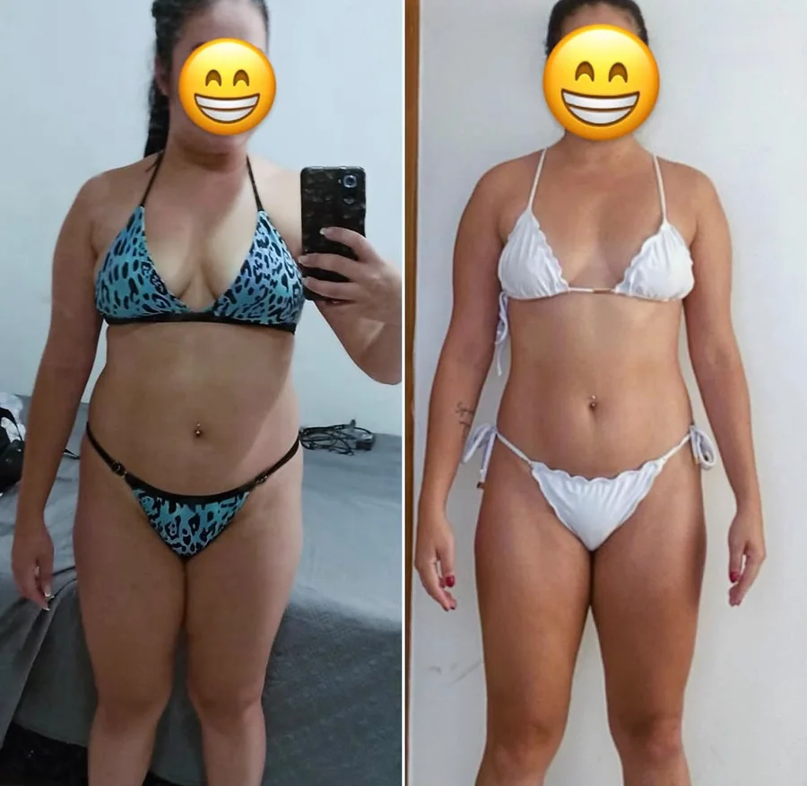 Aluna antes e depois do acompanhamento, vista de frente